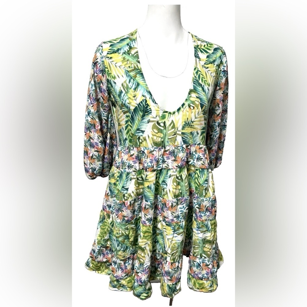 All Things Mochi Liona Mini Dress Tropical Floral Fit Flare Green Size S - Picture 2 of 14